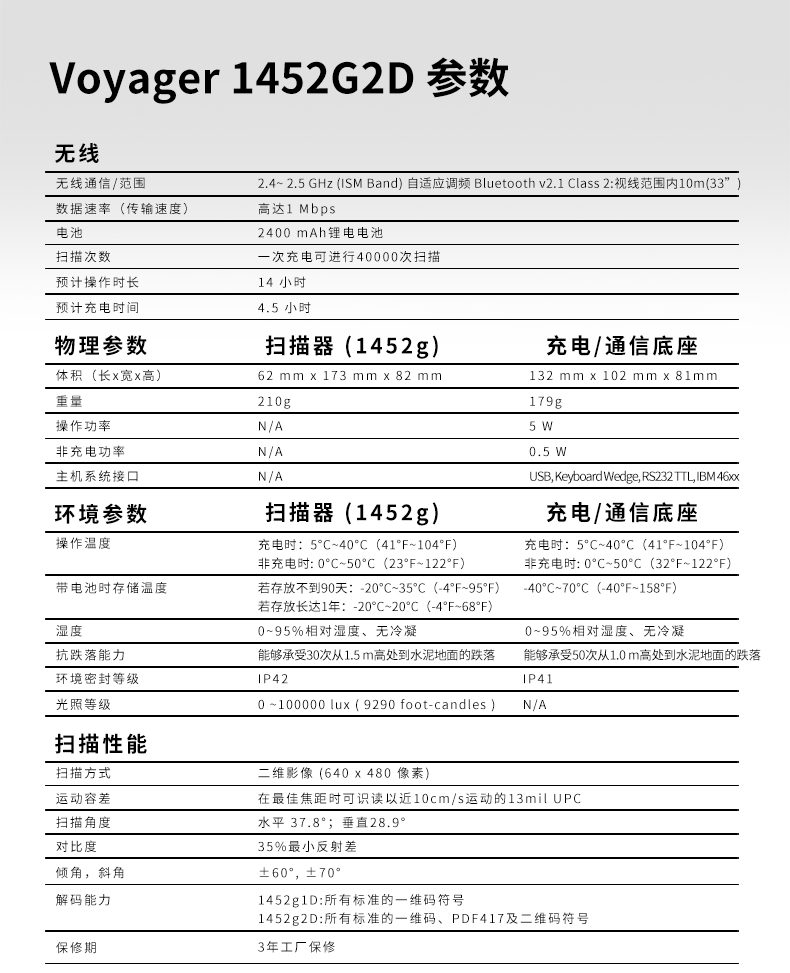 1452g二维条码扫描枪具体参数 1452g二维条码扫描枪具体参数
